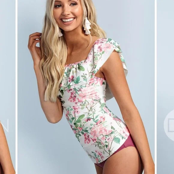 DM fashion Floral off shoulder ruffle Tankini set S - Picture 3 of 11